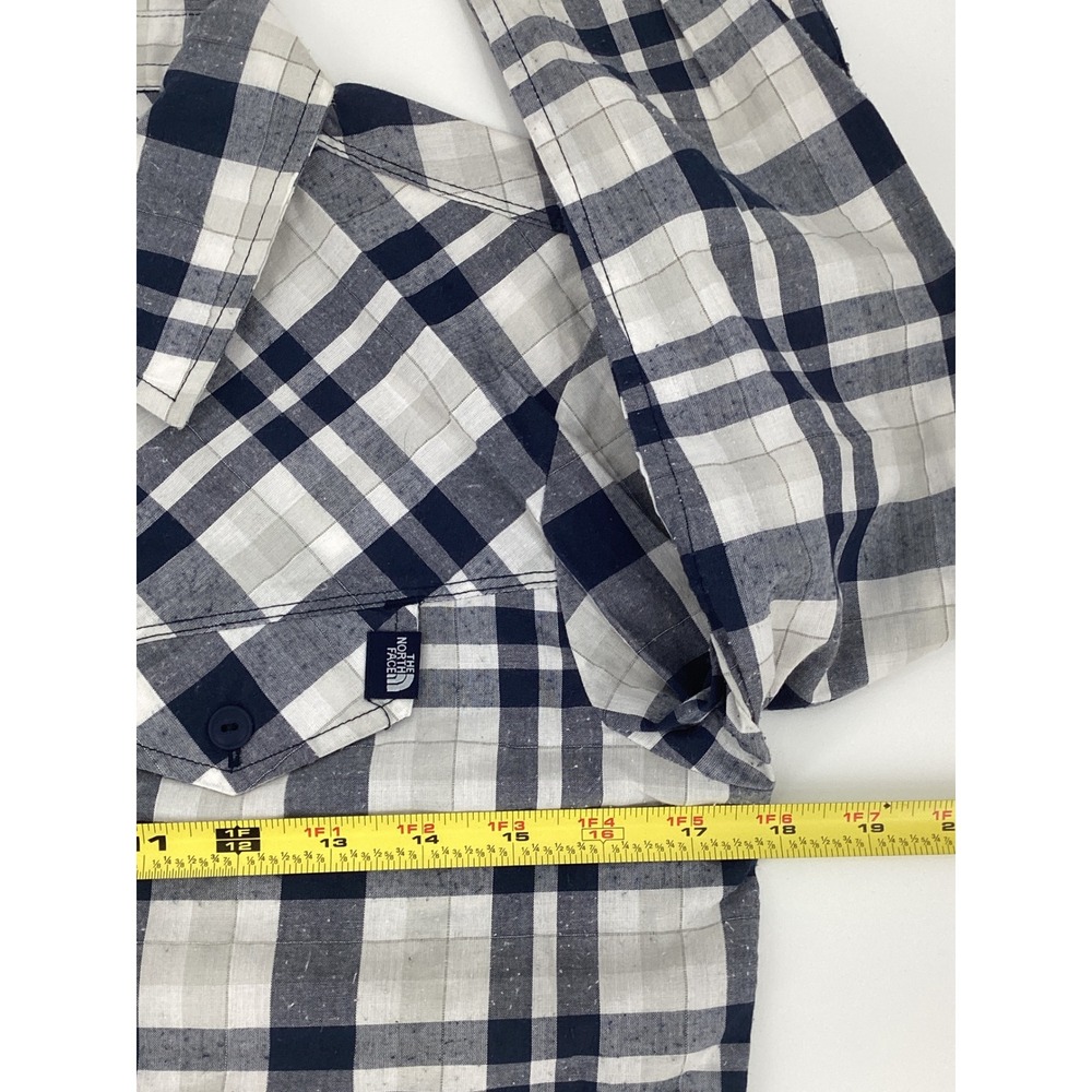 The North Face Womens XS Plaid Button Down Shirt Navy Blue White Long Sleeve - Picture 10 of 11